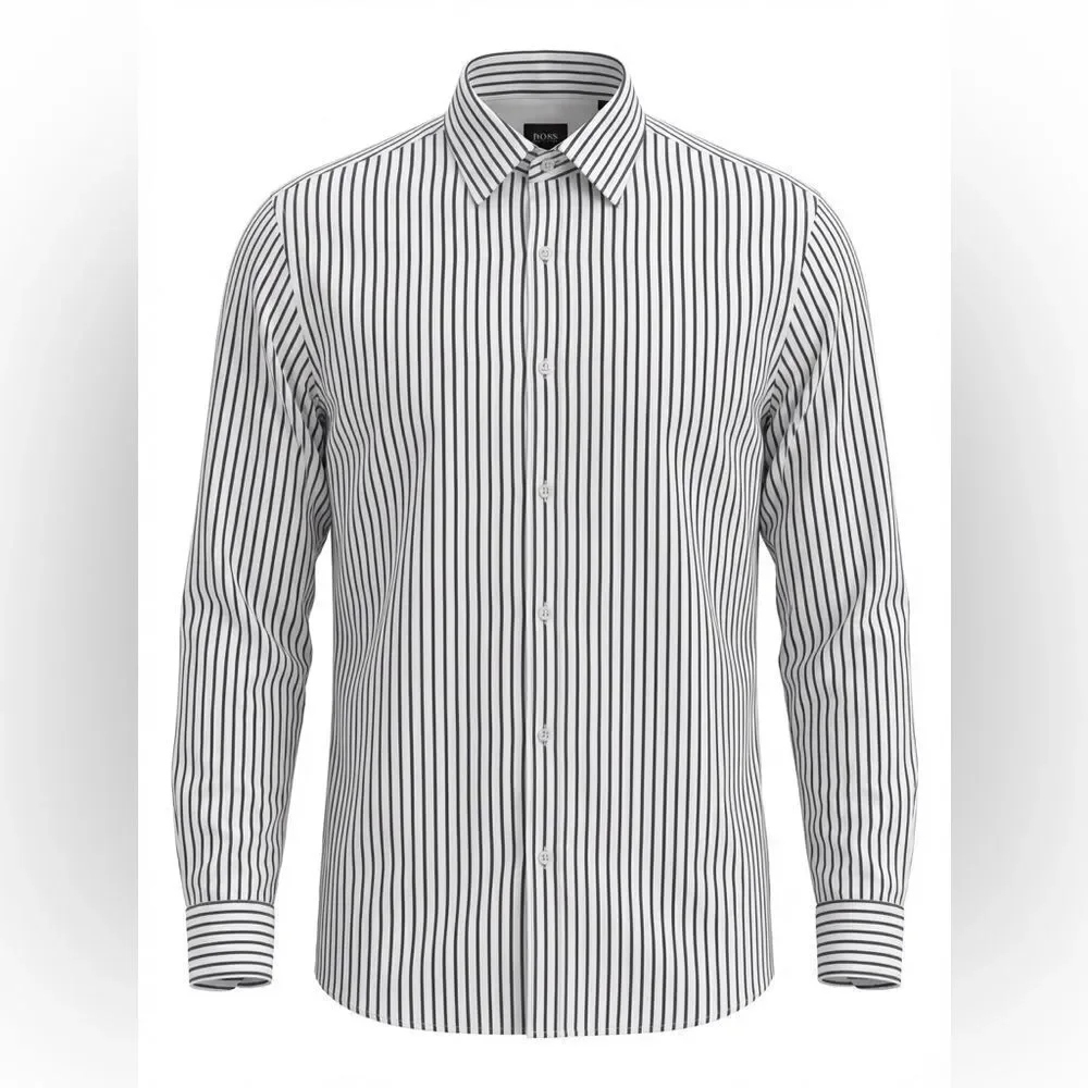 Hugo Boss Mens black and white Men's Striped Dress Shirt - size M